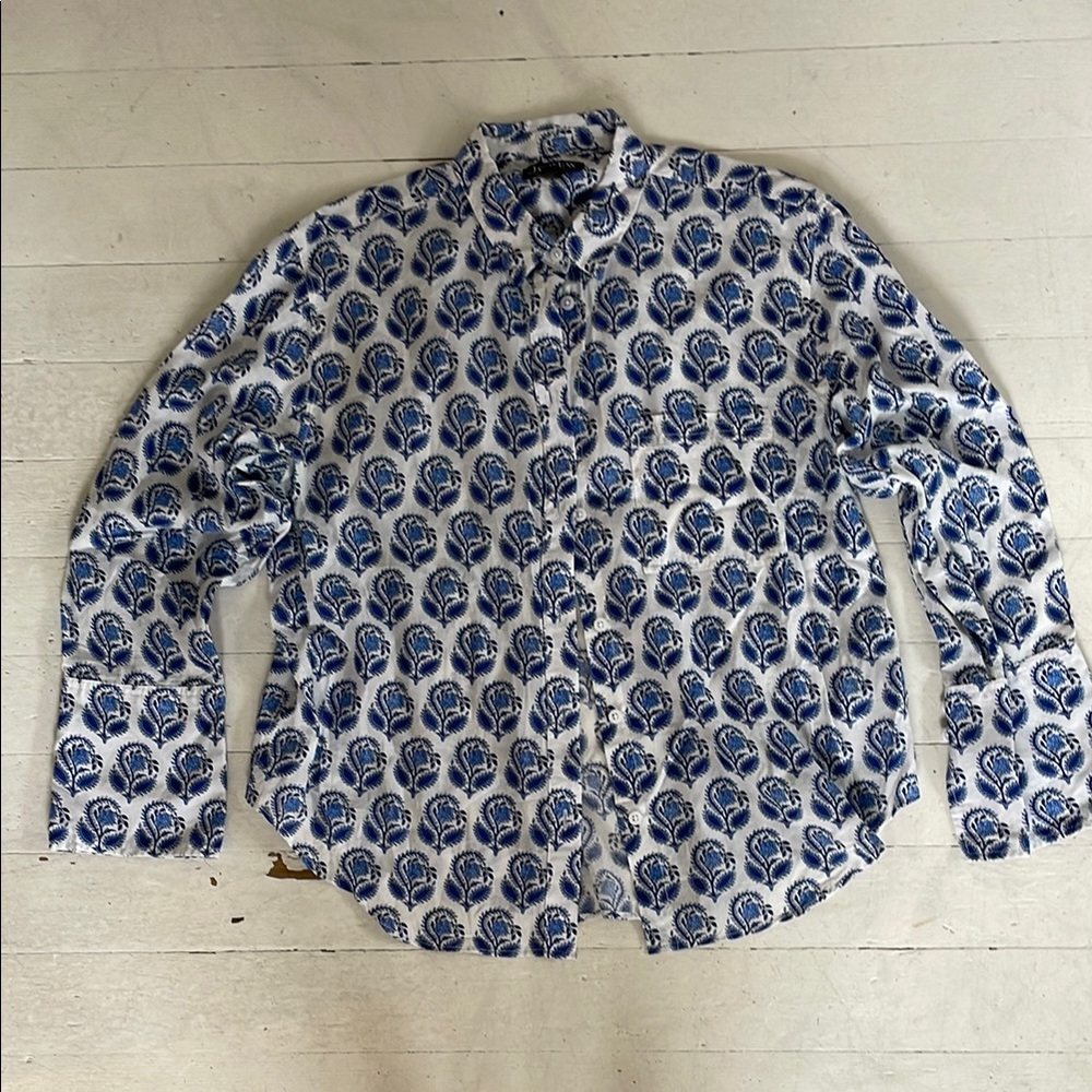 J. Crew White Button-Down Shirt with Blue Floral Print